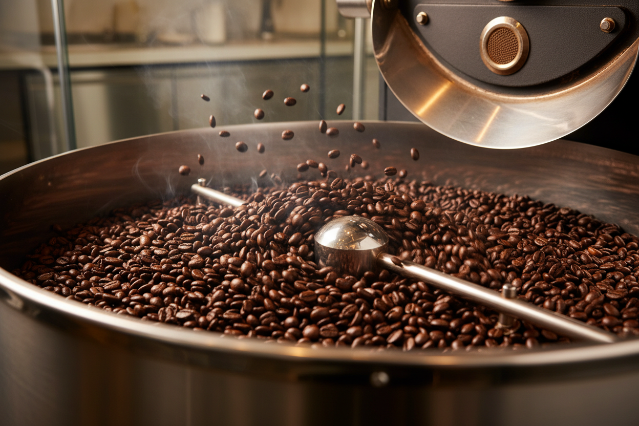 espressobohnen bei der röstung